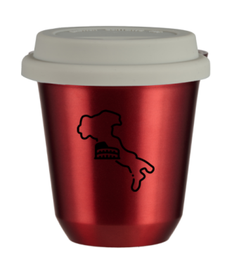 Tasse 150 ml ROUGE MÉTALLIQUE "Italie (noir)", avec couvercle blanc Tasse 150 ml ROUGE MÉTALLIQUE "Italie (noir)", avec couvercle blanc