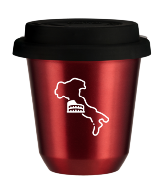 Tasse 150 ml ROUGE MÉTALLIQUE "Italie (blanc)", avec couvercle noir Tasse 150 ml ROUGE MÉTALLIQUE "Italie (blanc)", avec couvercle noir