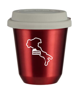 Tasse 150 ml ROUGE MÉTALLIQUE "Italie (blanc)", avec couvercle blanc Tasse 150 ml ROUGE MÉTALLIQUE "Italie (blanc)", avec couvercle blanc