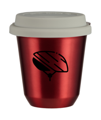 Tasse 150 ml ROUGE MÉTALLIQUE "Casque (noir)", avec couvercle blanc Tasse 150 ml ROUGE MÉTALLIQUE "Casque (noir)", avec couvercle blanc