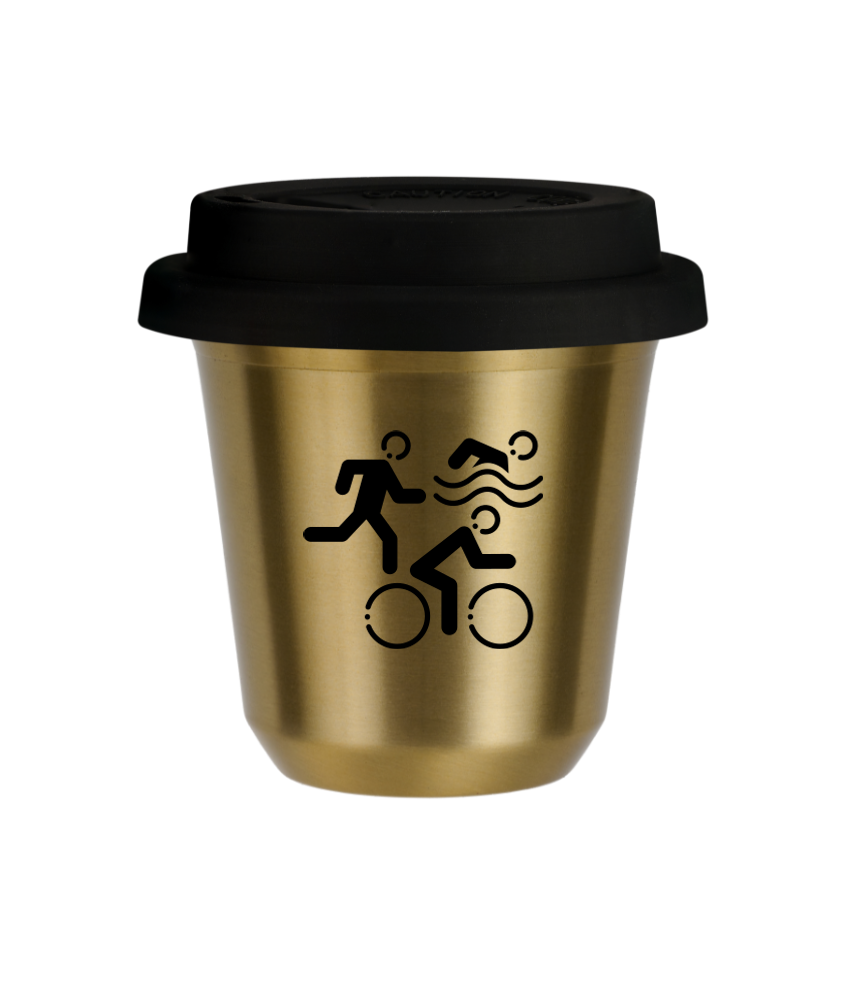 Tasse 80 ml OR "Sports (noir)", avec couvercle noir