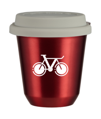 Tasse 150 ml ROUGE MÉTALLIQUE "Vélo 1 (blanc)", avec couvercle blanc Tasse 150 ml ROUGE MÉTALLIQUE "Vélo 1 (blanc)", avec couvercle blanc