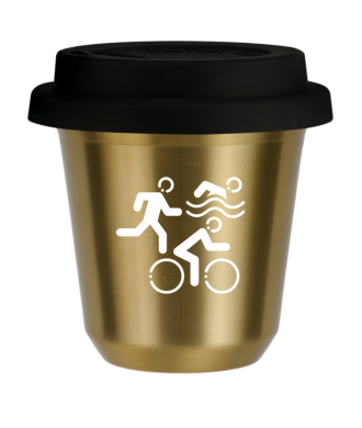 Tasse 80 ml OR "Sports (blanc)", avec couvercle noir Tasse 80 ml OR "Sports (blanc)", avec couvercle noir