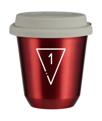 Tasse 150 ml ROUGE MÉTALLIQUE "1 (blanc)", avec couvercle blanc Tasse 150 ml ROUGE MÉTALLIQUE "1 (blanc)", avec couvercle blanc