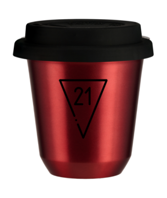 Tasse 150 ml ROUGE MÉTALLIQUE "21 (noir)", avec couvercle noir Tasse 150 ml ROUGE MÉTALLIQUE "21 (noir)", avec couvercle noir