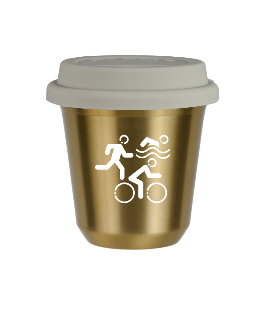 Tasse 80 ml OR "Sports (blanc)", avec couvercle blanc