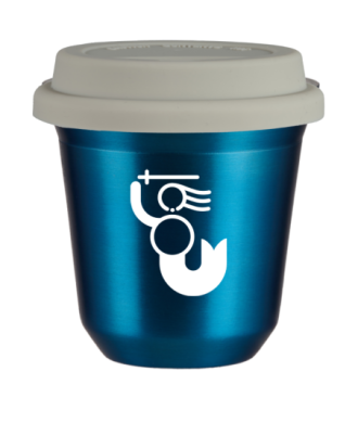 Tasse 150 ml BLEU MÉTALLIQUE "WARSZAWSKA SYRENKA (blanc)", avec couvercle blanc Tasse 150 ml BLEU MÉTALLIQUE "WARSZAWSKA SYRENKA (blanc)", avec couvercle blanc