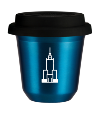 Tasse 150 ml BLEU MÉTALLIQUE "Pałac kultury i nauki (blanc)", avec couvercle noir Tasse 150 ml BLEU MÉTALLIQUE "Pałac kultury i nauki (blanc)", avec couvercle noir