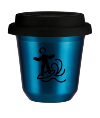 Tasse 150 ml BLEU MÉTALLIQUE "Planche à voile (noir)", avec couvercle noir Tasse 150 ml BLEU MÉTALLIQUE "Planche à voile (noir)", avec couvercle noir