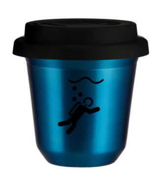 Tasse 150 ml BLEU MÉTALLIQUE "Plongée", avec couvercle noir Tasse 150 ml BLEU MÉTALLIQUE "Plongée", avec couvercle noir