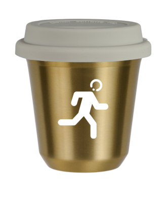 Tasse 80 ml OR "Coureur (blanc)", avec couvercle blanc Tasse 80 ml OR "Coureur (blanc)", avec couvercle blanc