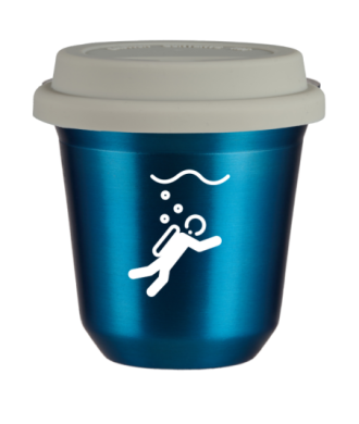 Tasse 150 ml BLEU MÉTALLIQUE "Plongée (blanc)", avec couvercle blanc Tasse 150 ml BLEU MÉTALLIQUE "Plongée (blanc)", avec couvercle blanc
