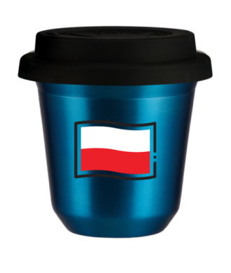 Tasse 150 ml BLEU MÉTALLIQUE "Drapeau polonais", avec couvercle noir Tasse 150 ml BLEU MÉTALLIQUE "Drapeau polonais", avec couvercle noir