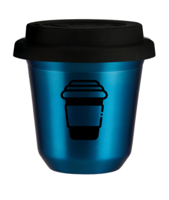 Tasse 150 ml BLEU MÉTALLIQUE, avec couvercle noir Tasse 150 ml BLEU MÉTALLIQUE, avec couvercle noir