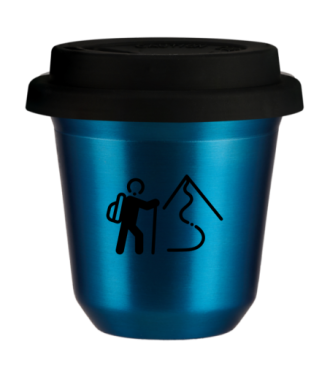 Tasse 150 ml BLEU MÉTALLIQUE "Escalade 2", avec couvercle noir Tasse 150 ml BLEU MÉTALLIQUE "Escalade 2", avec couvercle noir