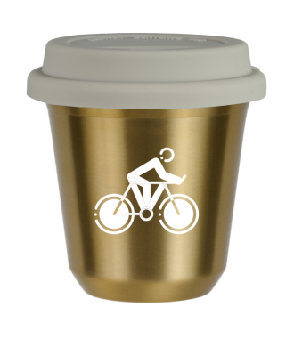 Tasse 80 ml OR "Cyclisme 2 (blanc)", avec couvercle blanc Tasse 80 ml OR "Cyclisme 2 (blanc)", avec couvercle blanc