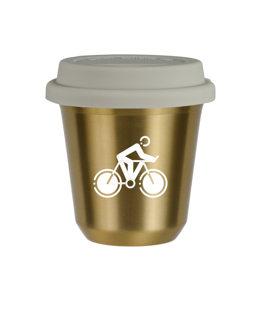 Tasse 80 ml OR "Cyclisme 2 (blanc)", avec couvercle blanc