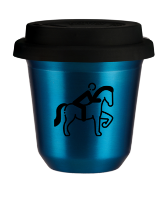 Tasse 150 ml BLEU MÉTALLIQUE "Équitation 2", avec couvercle noir Tasse 150 ml BLEU MÉTALLIQUE "Équitation 2", avec couvercle noir