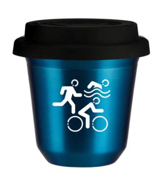 Tasse 150 ml BLEU MÉTALLIQUE "Sports (blanc)", avec couvercle noir Tasse 150 ml BLEU MÉTALLIQUE "Sports (blanc)", avec couvercle noir