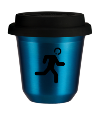 Tasse 150 ml BLEU MÉTALLIQUE "Coureur", avec couvercle noir Tasse 150 ml BLEU MÉTALLIQUE "Coureur", avec couvercle noir