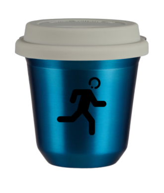 Tasse 150 ml BLEU MÉTALLIQUE "Coureur (noir)", avec couvercle blanc Tasse 150 ml BLEU MÉTALLIQUE "Coureur (noir)", avec couvercle blanc