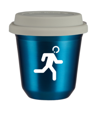 Tasse 150 ml BLEU MÉTALLIQUE "Coureur (blanc)", avec couvercle blanc Tasse 150 ml BLEU MÉTALLIQUE "Coureur (blanc)", avec couvercle blanc
