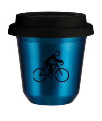 Tasse 150 ml BLEU MÉTALLIQUE "Cyclisme 3 (noir)", avec couvercle noir Tasse 150 ml BLEU MÉTALLIQUE "Cyclisme 3 (noir)", avec couvercle noir
