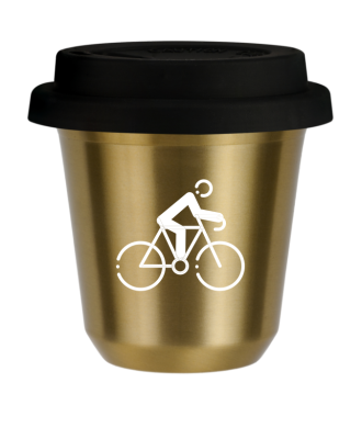 Tasse 80 ml OR "Cyclisme 3 (blanc)", avec couvercle noir Tasse 80 ml OR "Cyclisme 3 (blanc)", avec couvercle noir