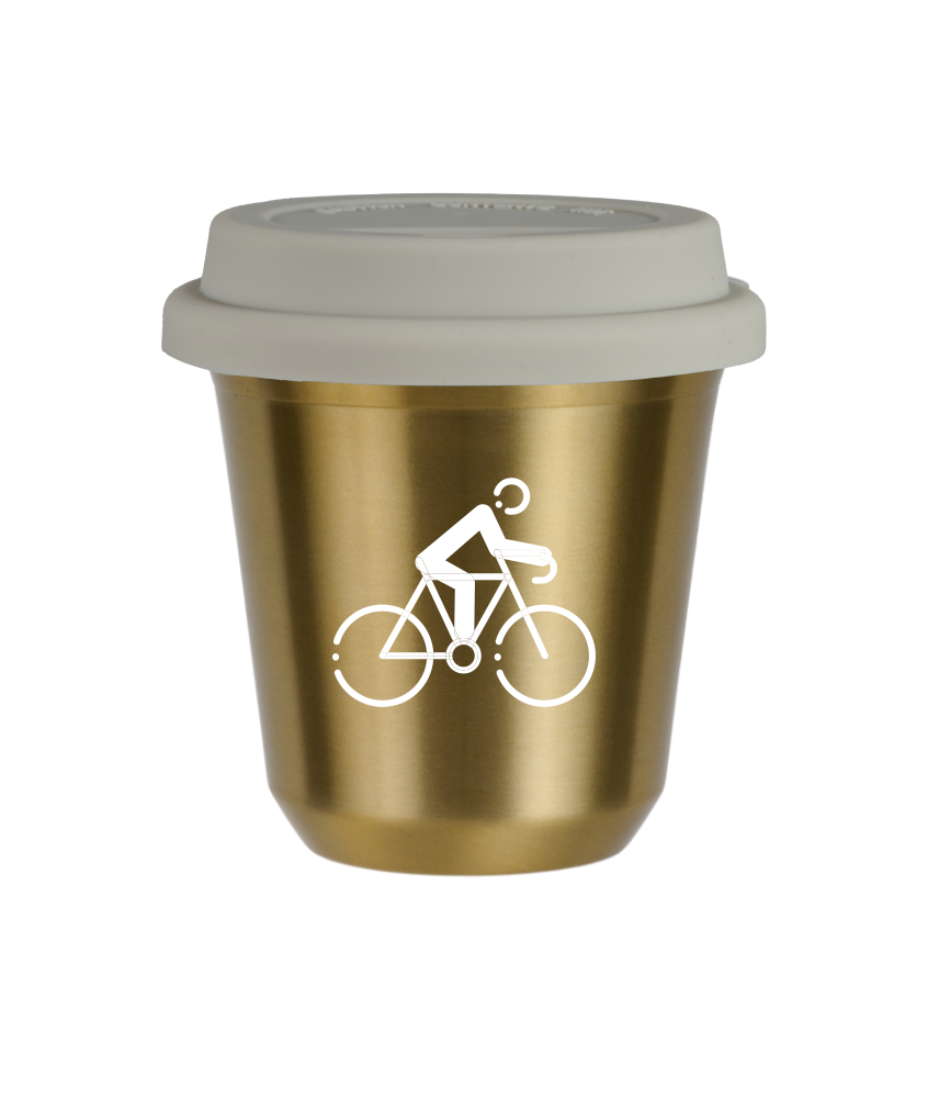 Tasse 80 ml OR "Cyclisme 3 (blanc)", avec couvercle blanc