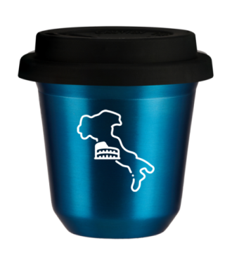 Tasse 150 ml BLEU MÉTALLIQUE "Italie (blanc)", avec couvercle noir Tasse 150 ml BLEU MÉTALLIQUE "Italie (blanc)", avec couvercle noir
