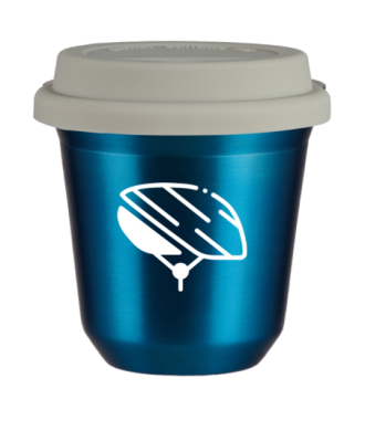 Tasse 150 ml BLEU MÉTALLIQUE "Casque (blanc)", avec couvercle blanc Tasse 150 ml BLEU MÉTALLIQUE "Casque (blanc)", avec couvercle blanc