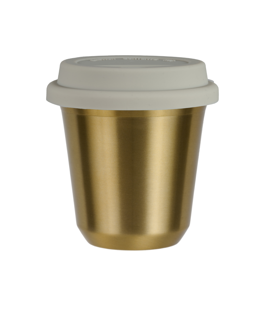 Tasse 150 ml OR, avec couvercle blanc