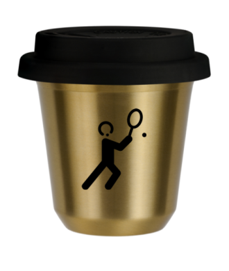 Tasse 150 ml OR "Tennis 1 (noir)", avec couvercle noir Tasse 150 ml OR "Tennis 1 (noir)", avec couvercle noir