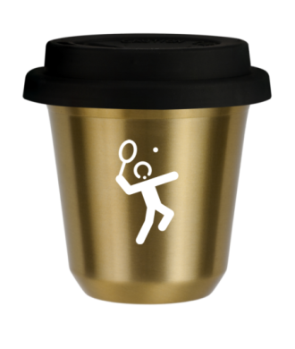 Tasse 150 ml OR "Tennis 2 (blanc)", avec couvercle noir Tasse 150 ml OR "Tennis 2 (blanc)", avec couvercle noir