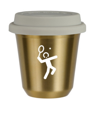 Tasse 150 ml OR "Tennis 2 (blanc)", avec couvercle blanc Tasse 150 ml OR "Tennis 2 (blanc)", avec couvercle blanc
