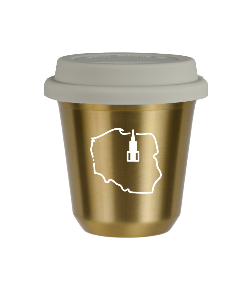 Tasse 80 ml OR "Pologne (blanc)", avec couvercle blanc