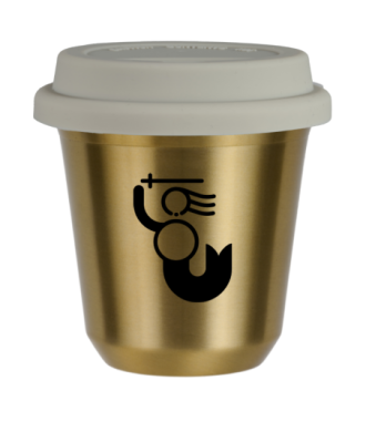 Tasse 150 ml OR "WARSZAWSKA SYRENKA (noir)", avec couvercle blanc Tasse 150 ml OR "WARSZAWSKA SYRENKA (noir)", avec couvercle blanc