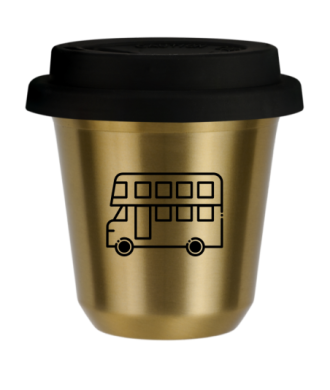 Tasse 150 ml OR "Bus", avec couvercle noir Tasse 150 ml OR "Bus", avec couvercle noir