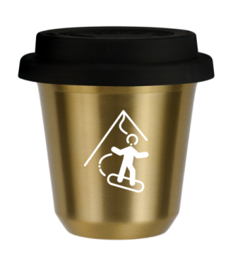 Tasse 150 ml OR "Snowboard (blanc)", avec couvercle noir Tasse 150 ml OR "Snowboard (blanc)", avec couvercle noir