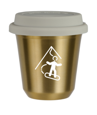 Tasse 150 ml OR "Snowboard (blanc)", avec couvercle blanc Tasse 150 ml OR "Snowboard (blanc)", avec couvercle blanc