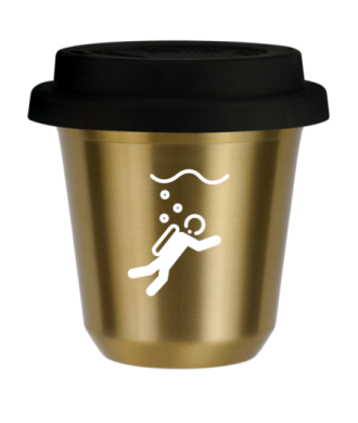 Tasse 150 ml OR "Plongée (blanc)", avec couvercle noir Tasse 150 ml OR "Plongée (blanc)", avec couvercle noir