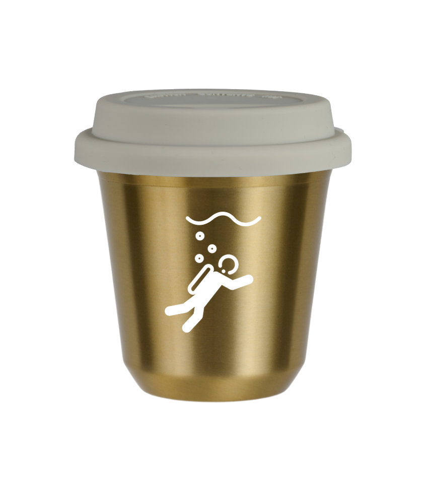 Tasse 150 ml OR "Plongée (blanc)", avec couvercle blanc Tasse 150 ml OR "Plongée (blanc)", avec couvercle blanc