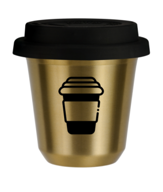 Tasse 150 ml OR, avec couvercle noir Tasse 150 ml OR, avec couvercle noir