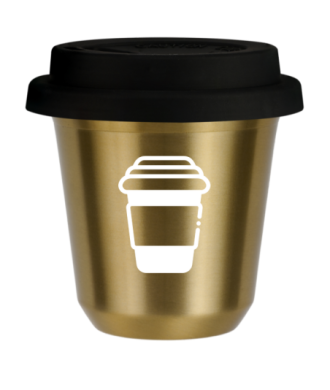 Tasse 150 ml OR, avec couvercle noir Tasse 150 ml OR, avec couvercle noir