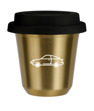 Tasse 150 ml OR "Voiture (blanc)", avec couvercle noir Tasse 150 ml OR "Voiture (blanc)", avec couvercle noir
