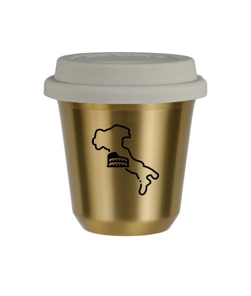 Tasse 80 ml OR "Italie", avec couvercle blanc