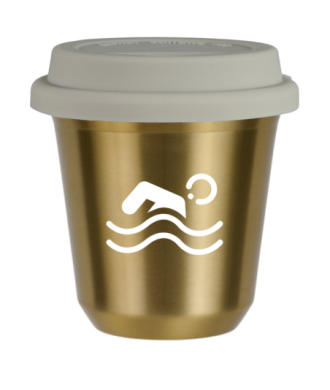 Tasse 150 ml OR "Natation (blanc)", avec couvercle blanc Tasse 150 ml OR "Natation (blanc)", avec couvercle blanc