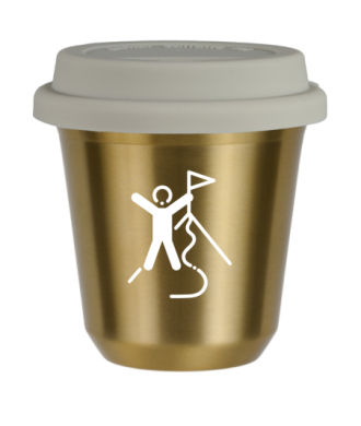 Tasse 150 ml OR "Escalade 1 (blanc)", avec couvercle blanc Tasse 150 ml OR "Escalade 1 (blanc)", avec couvercle blanc