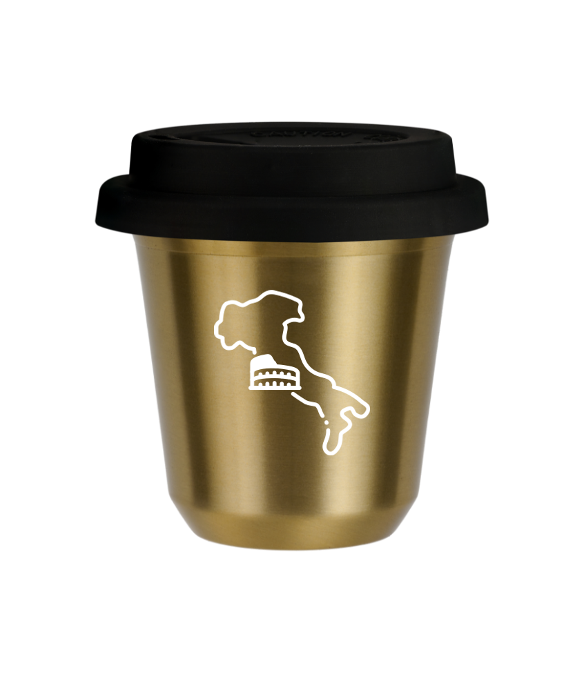 Tasse 80 ml OR "Italie (blanc)", avec couvercle noir