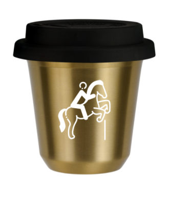 Tasse 150 ml OR "Équitation 1 (blanc)", avec couvercle noir Tasse 150 ml OR "Équitation 1 (blanc)", avec couvercle noir